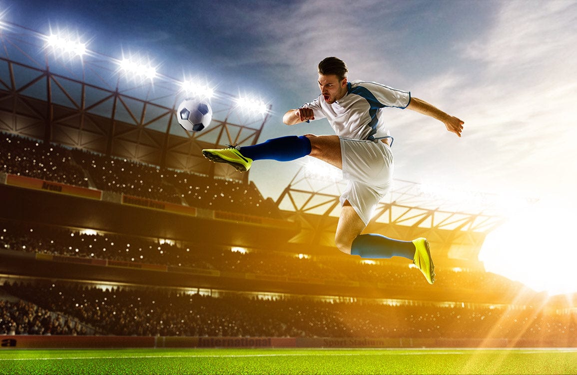 Dynamic Football Stadium Mural Wallpaper - Vibrant Sports Action Scene Decor