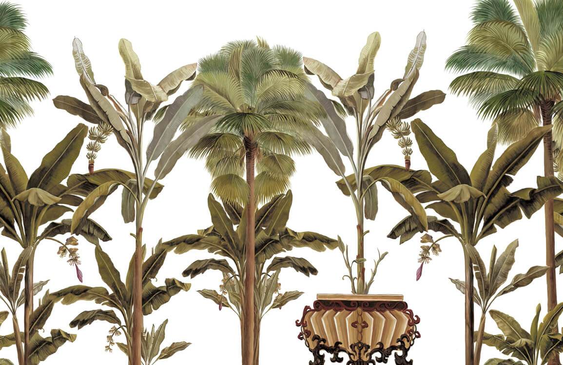 Tropical Palm Tree Mural Wallpaper: Lush Green Botanical Paradise Design