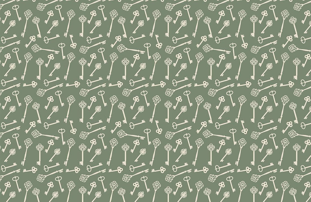 Vintage Key Pattern Wallpaper in Sage Green for Classic Interior Style