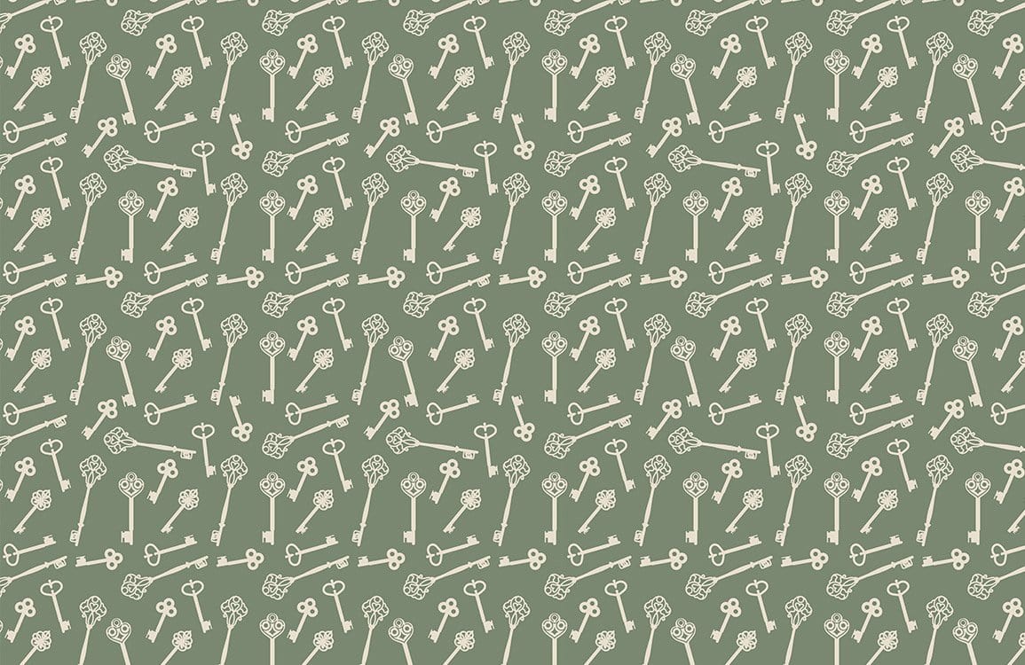 Vintage Key Pattern Wallpaper in Sage Green for Classic Interior Style