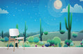 Starry Night Cactus Wallpaper Mural