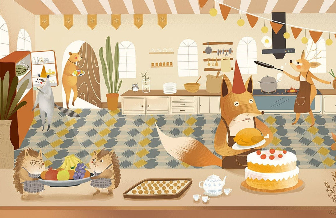Charming Woodland Creatures Kitchen Mural Wallpaper in Warm Autumn Colours