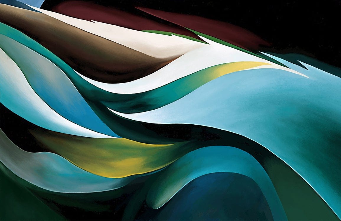 Elegant Abstract Waves Mural Wallpaper in Teal Green and Earth Tones