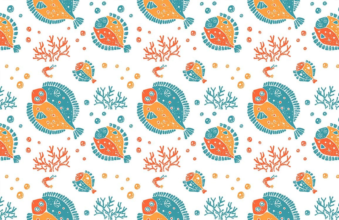 Vibrant Undersea Adventure Wallpaper: Orange and Blue Coastal Fish Design