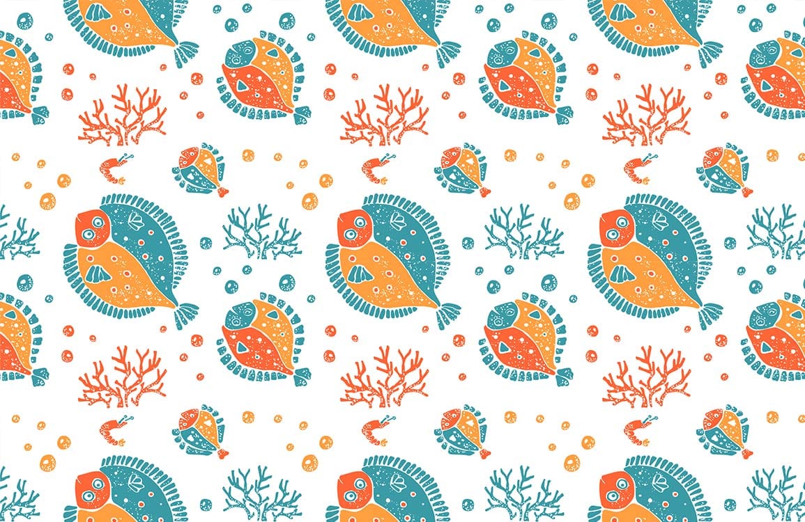 Vibrant Undersea Adventure Wallpaper: Orange and Blue Coastal Fish Design