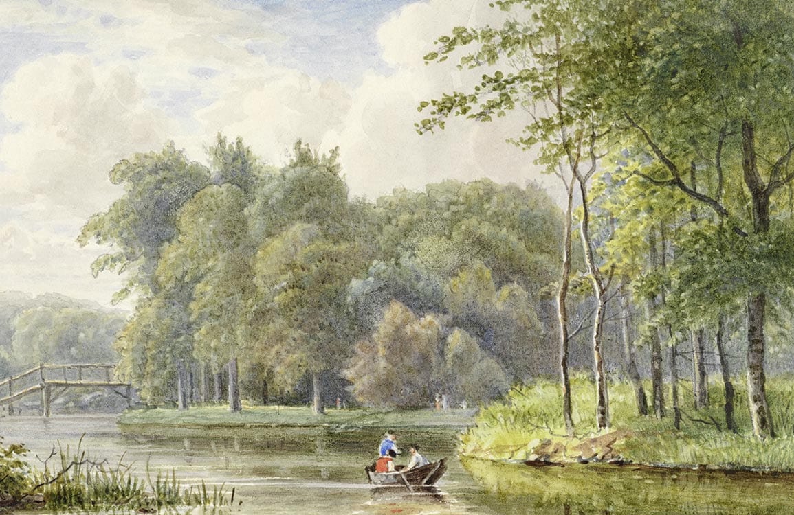 Tranquil Riverside Landscape Mural Wallpaper - Lush Green Forest Scene