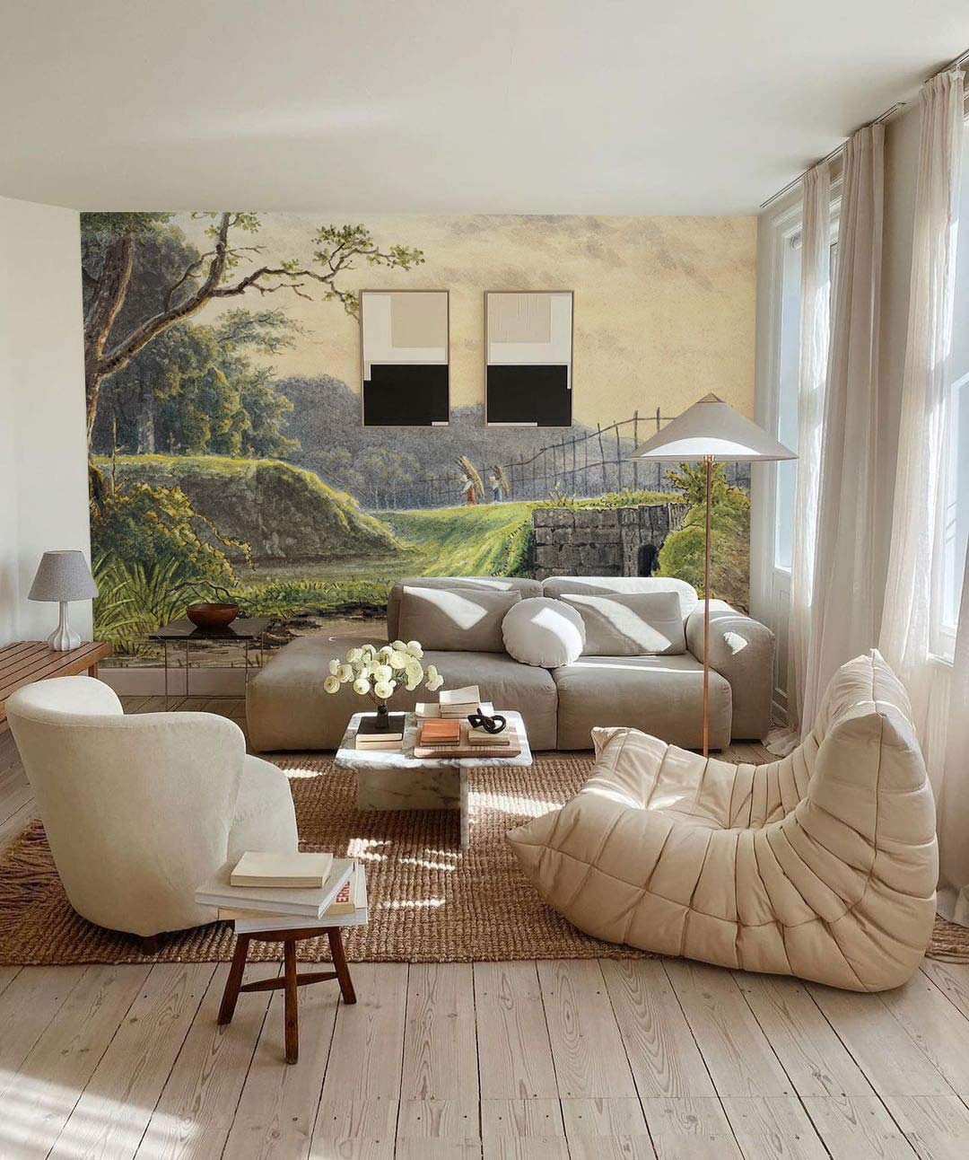 Tranquil Countryside Landscape Mural Wallpaper with Lush Greenery and ...