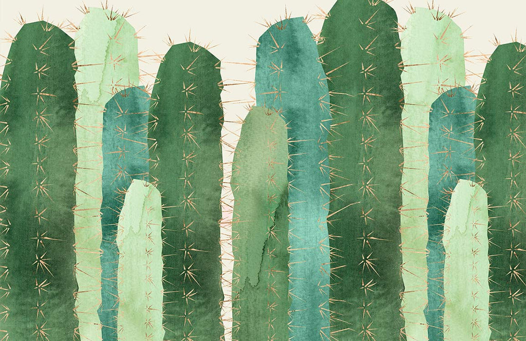 Stylish Green Cactus Pattern Mural Wallpaper for Contemporary Interiors UK