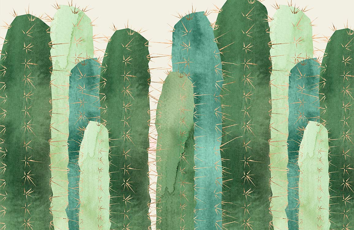 Stylish Green Cactus Pattern Mural Wallpaper for Contemporary Interiors UK