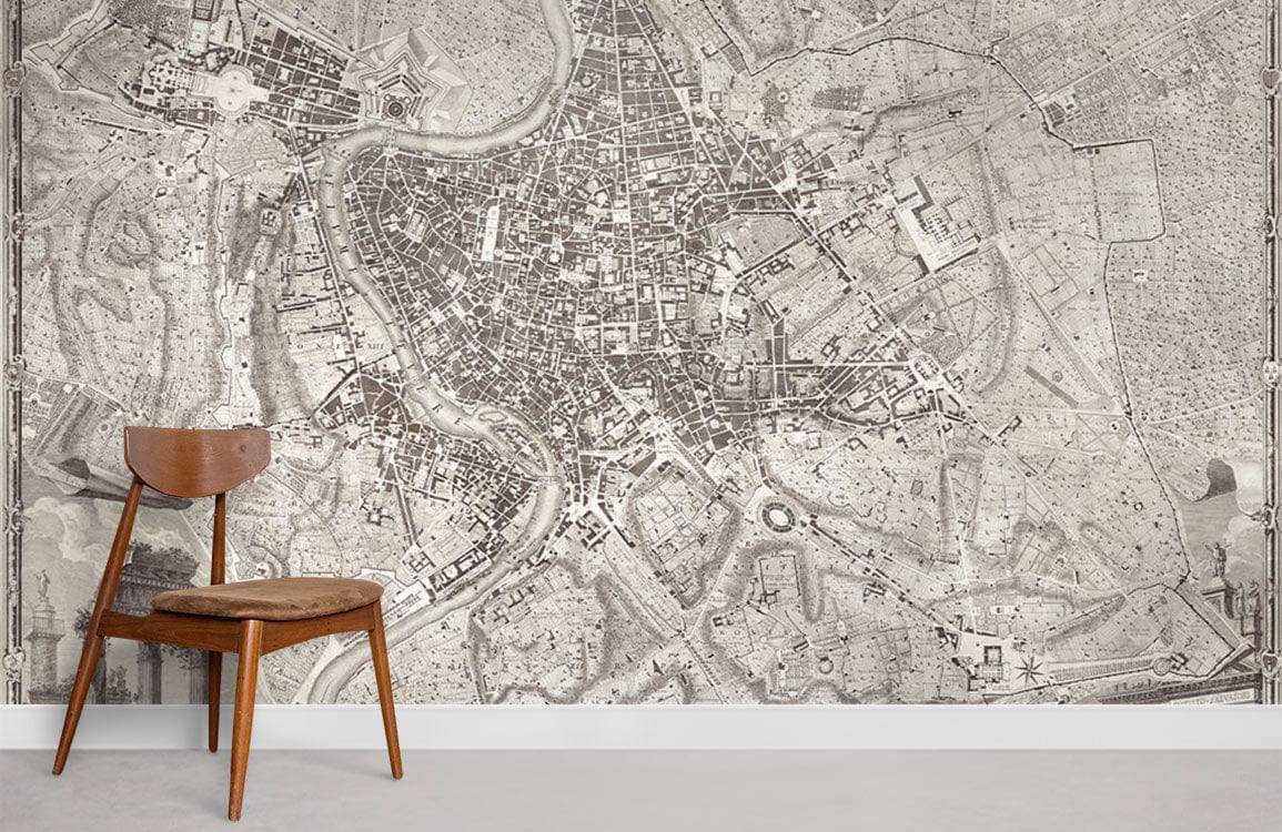 Large Plan of Rome Wallpaper Mural Room