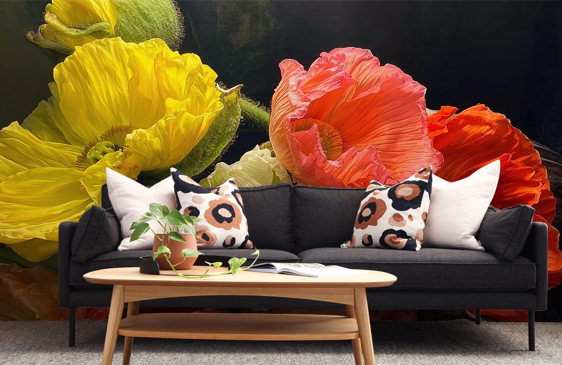 large poppy bloom wallpaper mural living room decor