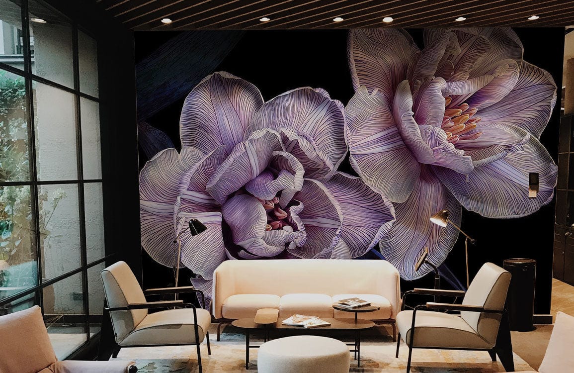 purple tulip flower wall mural living room decor