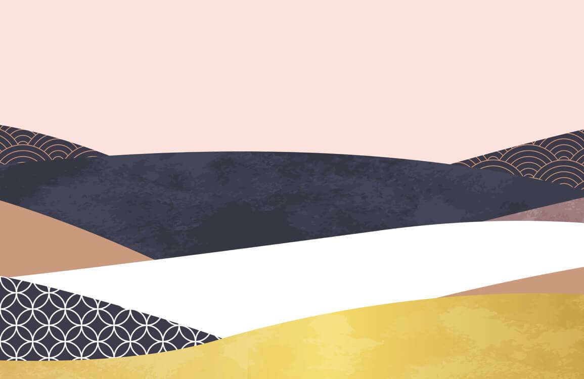 Abstract Geometric Landscape Mural Wallpaper in Soft Pastel and Warm Tones