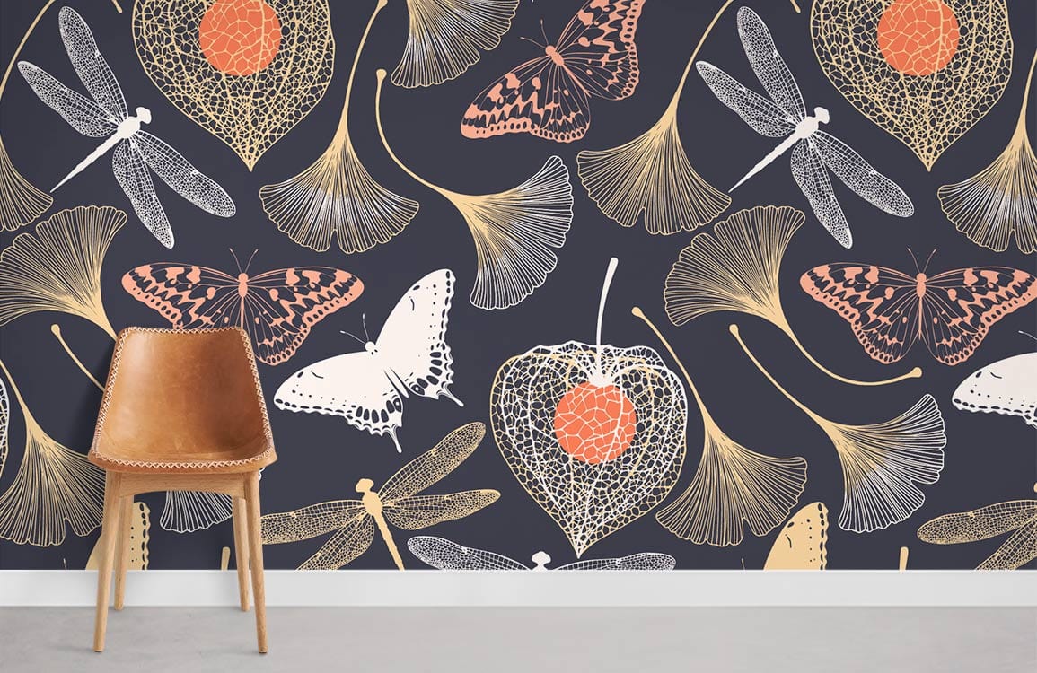 Leaf & Butterfly Mural Wallpaper Room