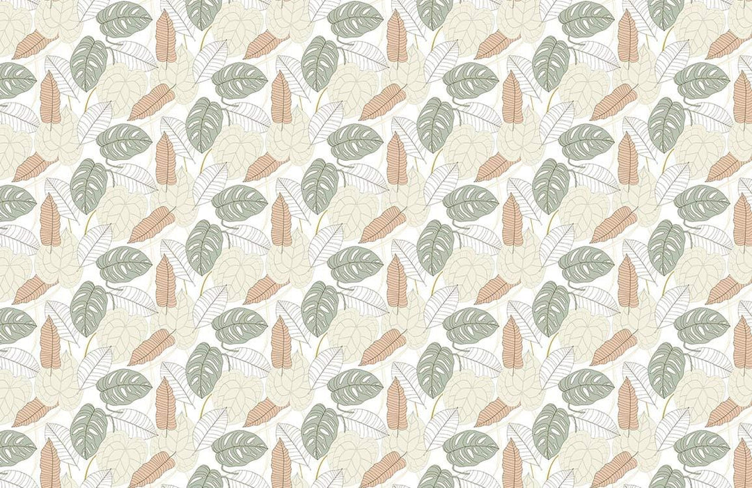 Botanical Green Beige Leaf Pattern Wallpaper for Modern Interiors