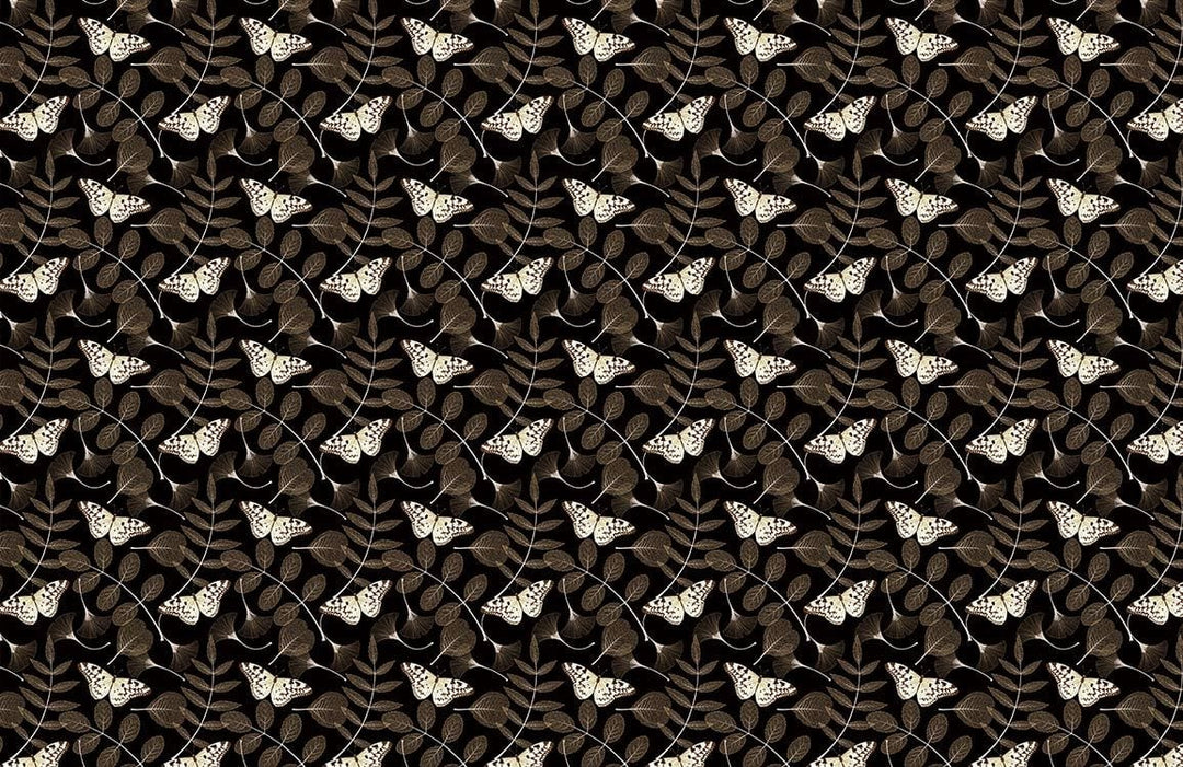 Elegant Dark Floral Wallpaper with Intricate Vintage Moth Design Pattern