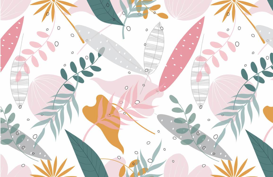 Tropical Pastel Bohemian Floral Leaf Pattern Mural Wallpaper for Interiors
