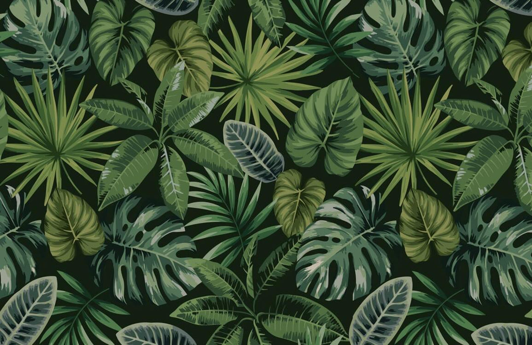 Tropical Green Leaf Jungle Pattern Mural Wallpaper for Lush Interior Decor