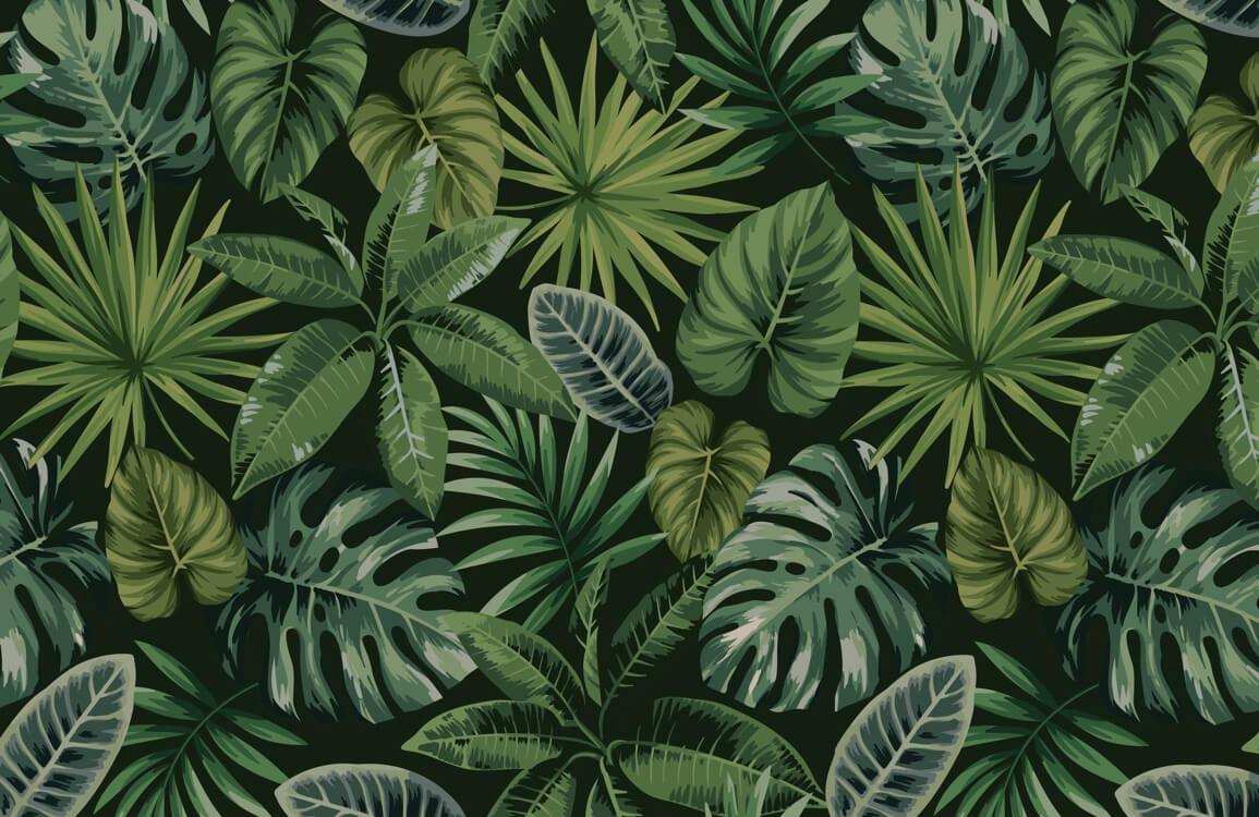 Tropical Green Leaf Jungle Pattern Mural Wallpaper for Lush Interior Decor