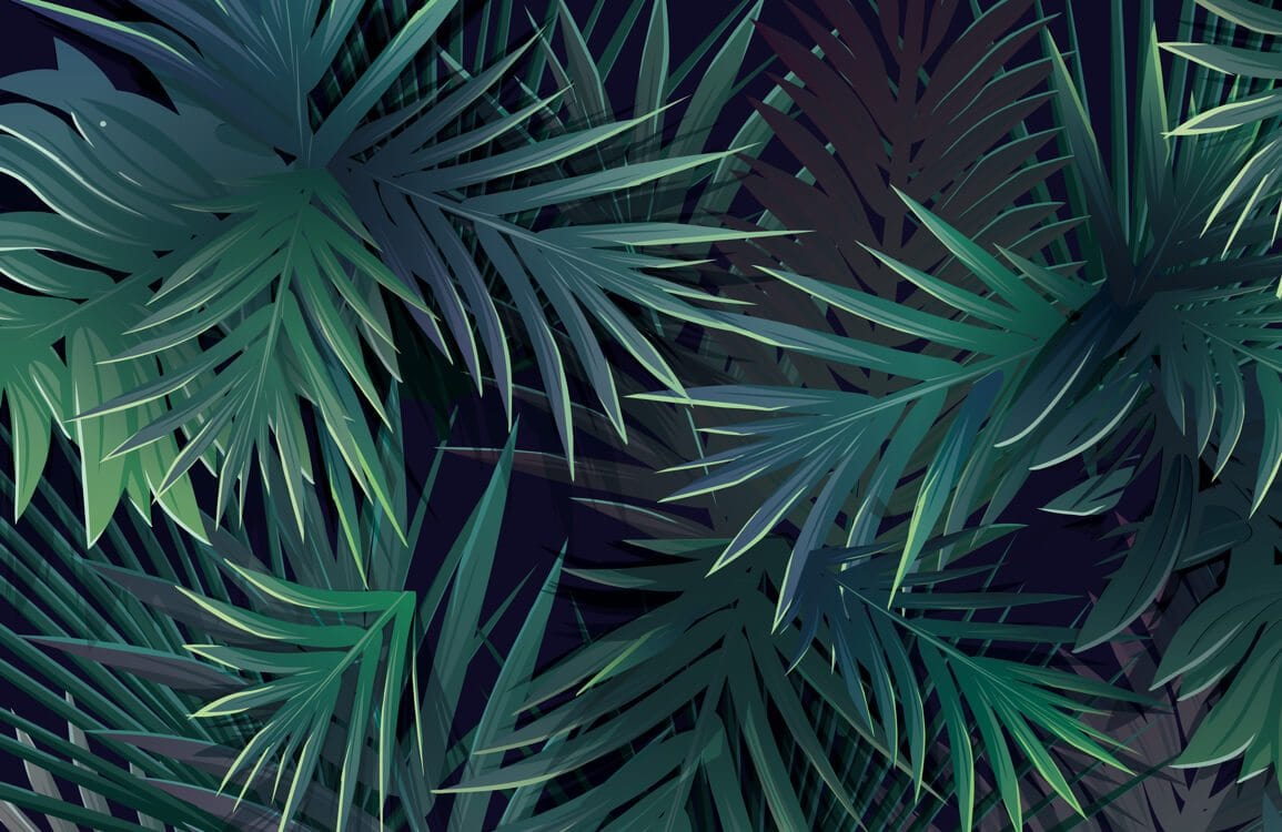 Luxurious Dark Green Tropical Palm Leaf Patterned Mural Wallpaper Decor