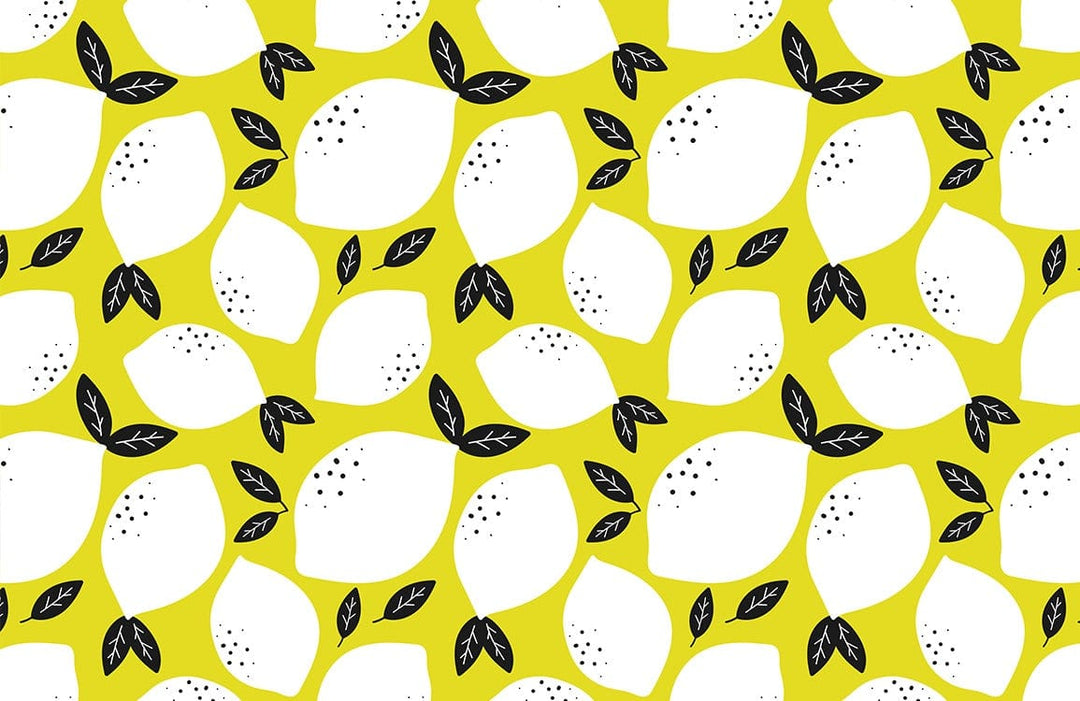 Vibrant Retro Lemon Pattern Wallpaper in Bold Yellow and Black Design