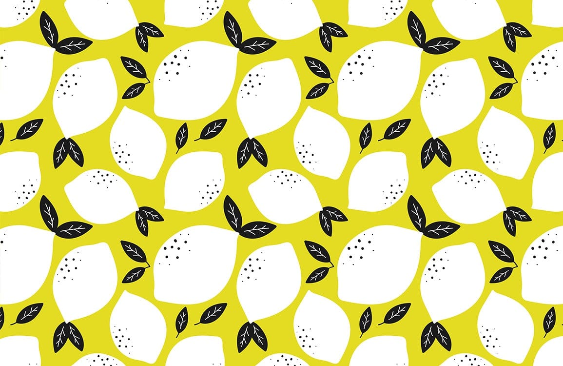 Vibrant Retro Lemon Pattern Wallpaper in Bold Yellow and Black Design