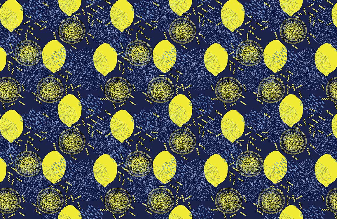 Vibrant Citrus and Navy Modern Geometric Pattern Wallpaper for Stylish Interiors