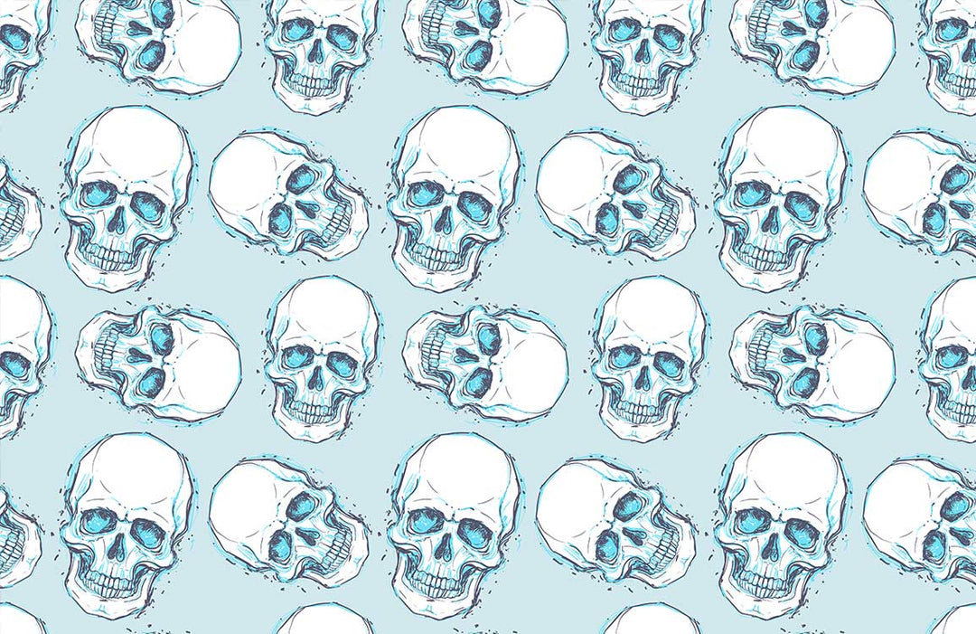 Edgy Blue Skull Pattern Wallpaper - Cool Gothic Interior Design Accent
