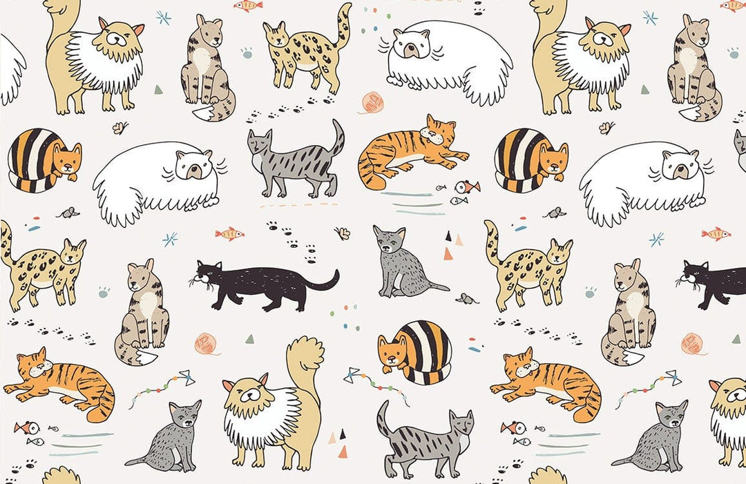 Playful Cats Patterned Wallpaper in Pastel Tones for Kids' Rooms