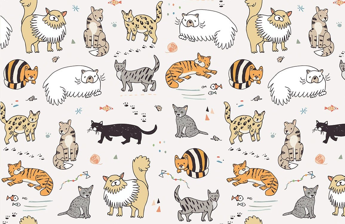 Line Drawing Cats Wallpaper Mural
