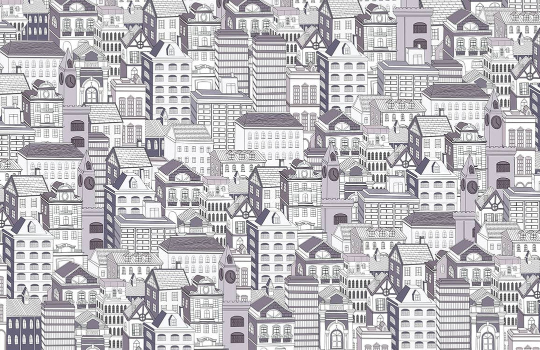 Monochrome Urban Cityscape Patterned Wallpaper - Contemporary Architectural Design