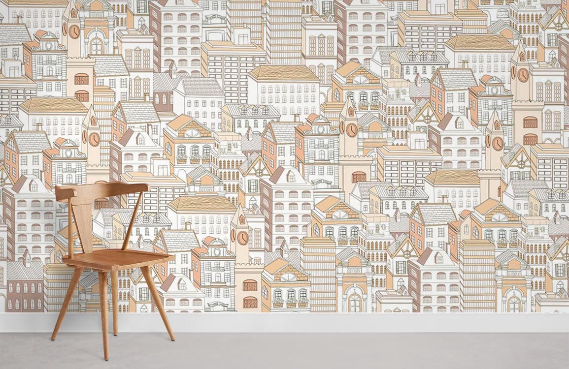 Line Drawing House Wallpaper Mural Room