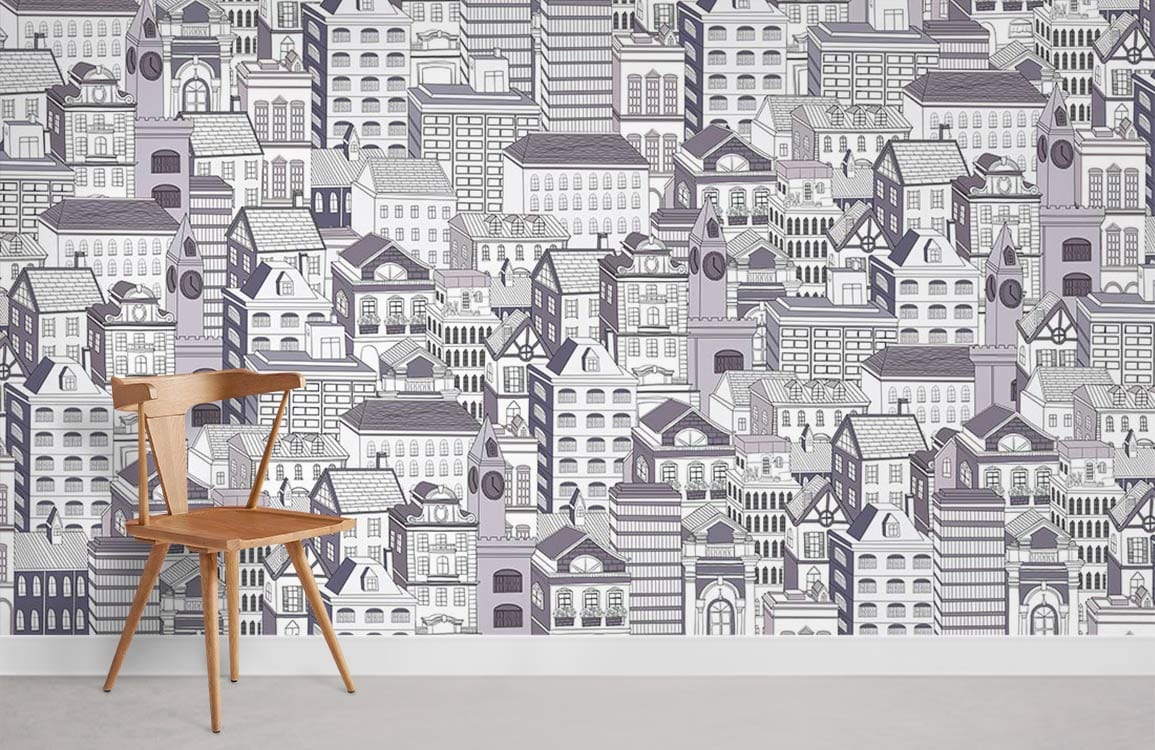Line Drawing House Wallpaper Mural Room