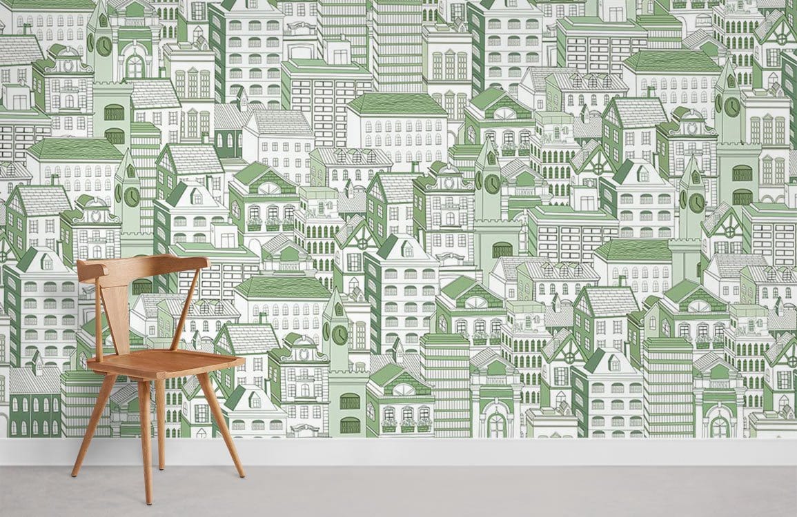 Line Drawing House Wallpaper Mural Room