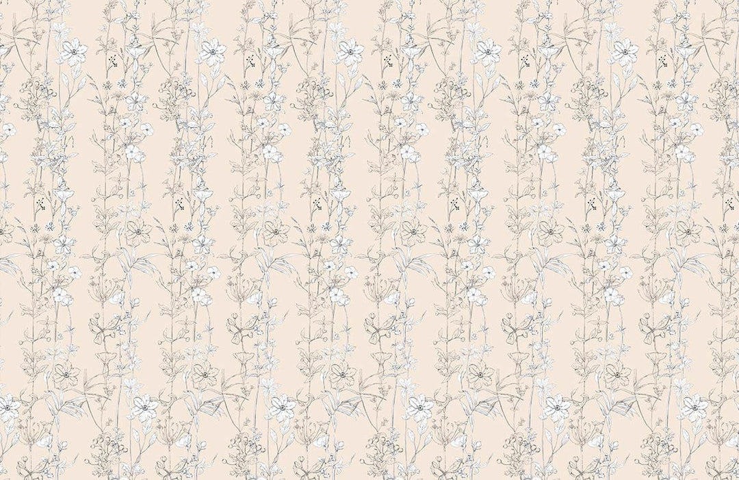 Elegant Beige Floral Botanical Pattern Wallpaper for Classic Interior Design