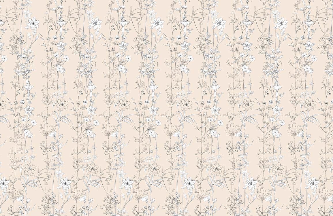 Elegant Beige Floral Botanical Pattern Wallpaper for Classic Interior Design