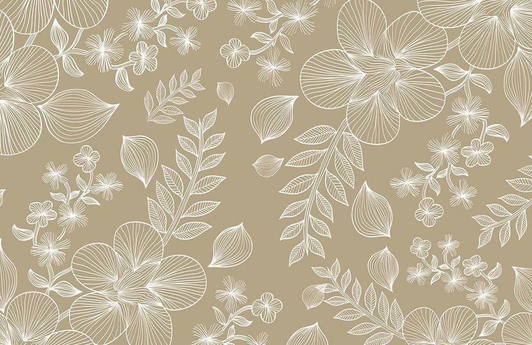 Beige Botanical Elegance Floral Pattern Wallpaper - Chic Interior Design Decor