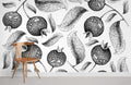 Linedrawn Blueberries Wallpaper Mural