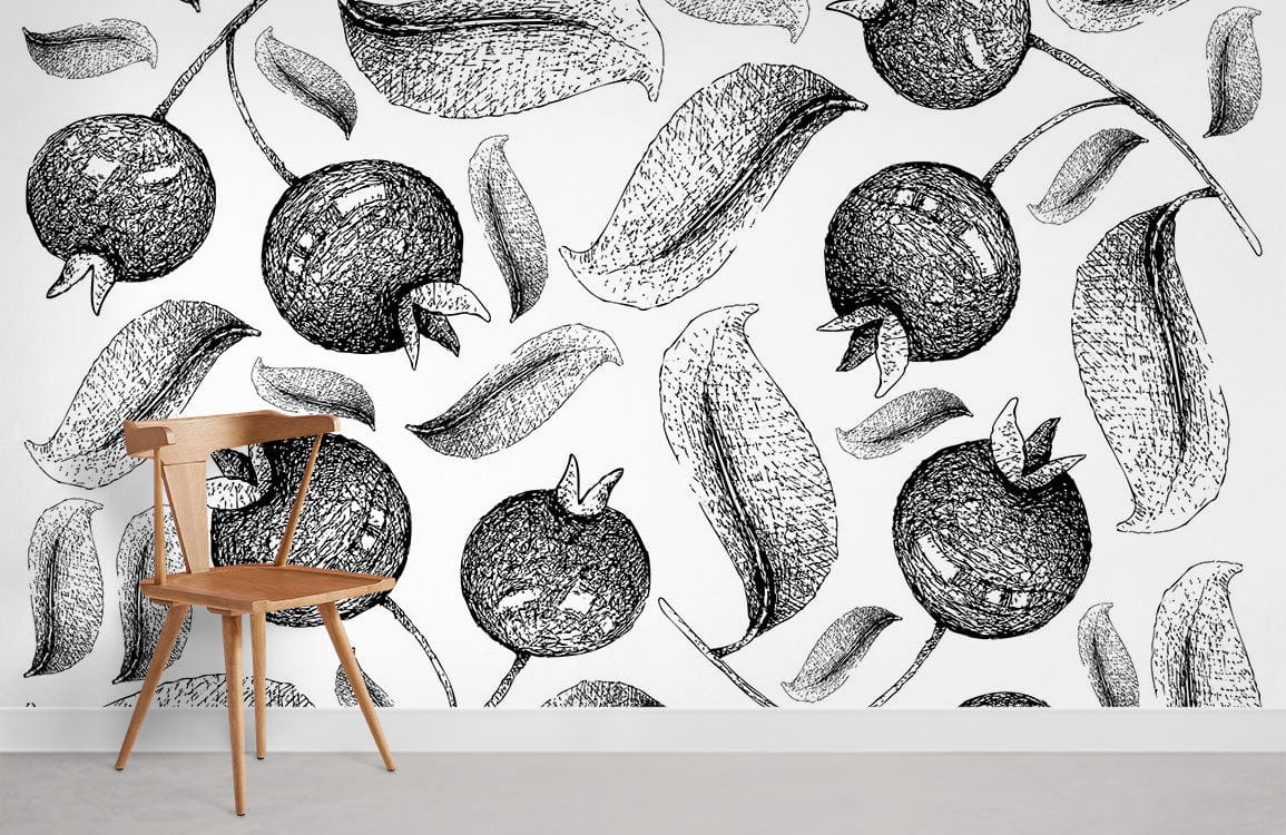 Linedrawn Blueberries Wallpaper Mural