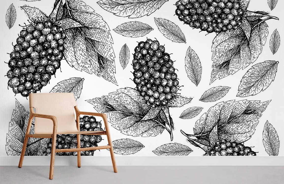 Linedrawn Mulberry Wallpaper Mural