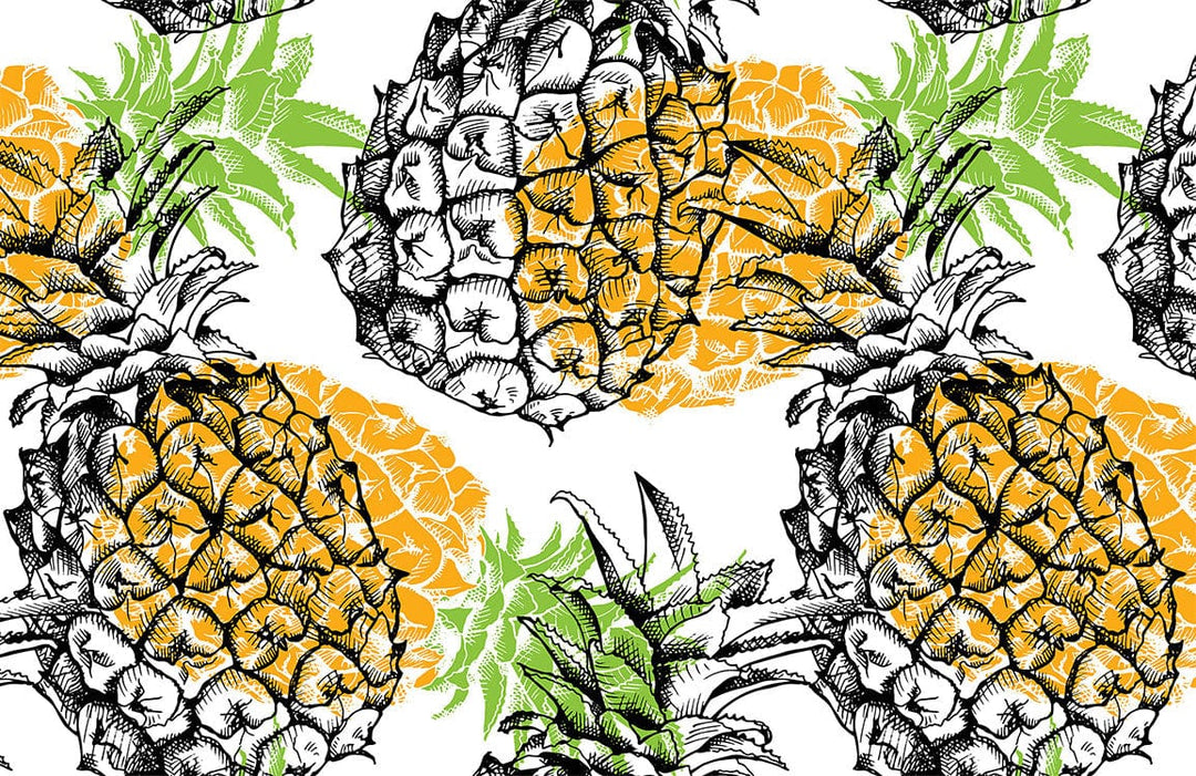 Tropical Pineapple Art Print Wallpaper in Vibrant Yellow and Green Design