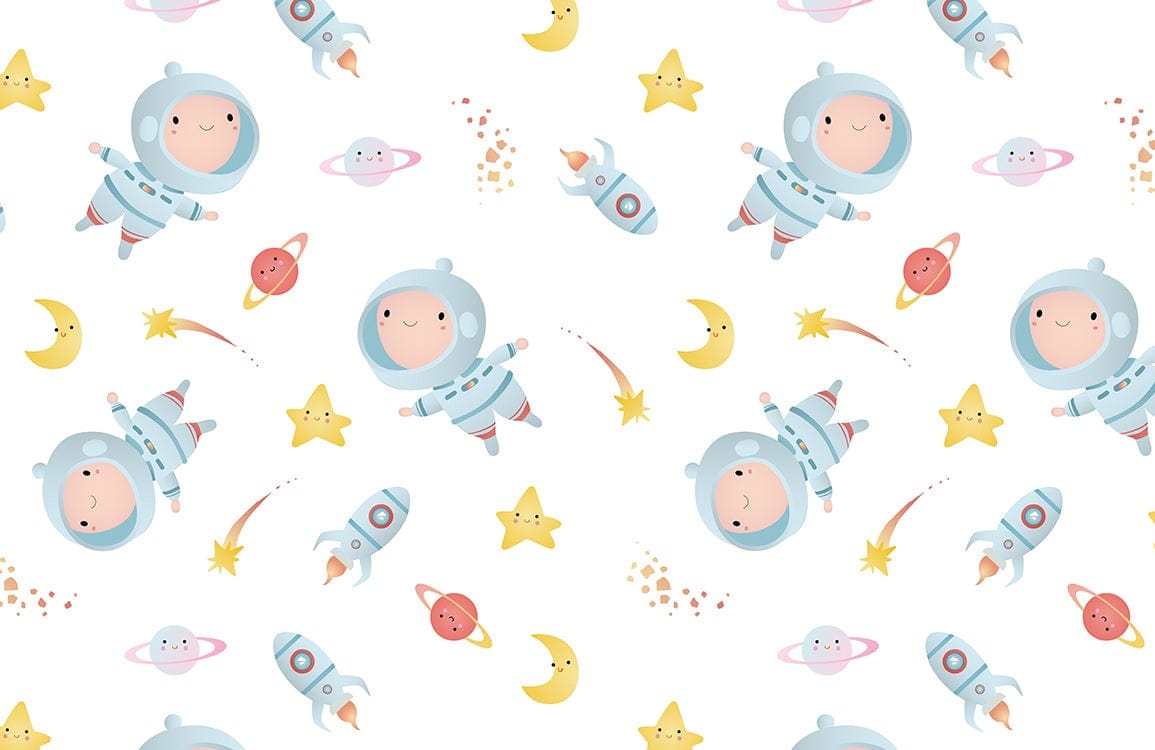 Charming Astronauts and Stars Kids' Bedroom Wallpaper - Colourful Space Adventure Design
