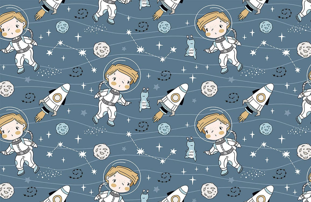 Blue Outer Space Adventure Children's Astronaut Pattern Wallpaper for Kids' Rooms