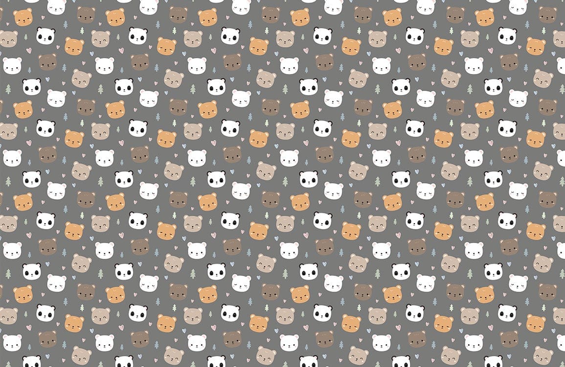 Charming Cat Faces Grey and Brown Patterned Children's Nursery Wallpaper