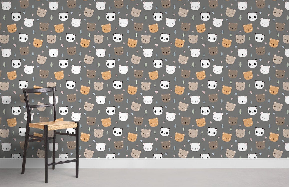 Bear Icon Cartoon Mural Wallpaper Room