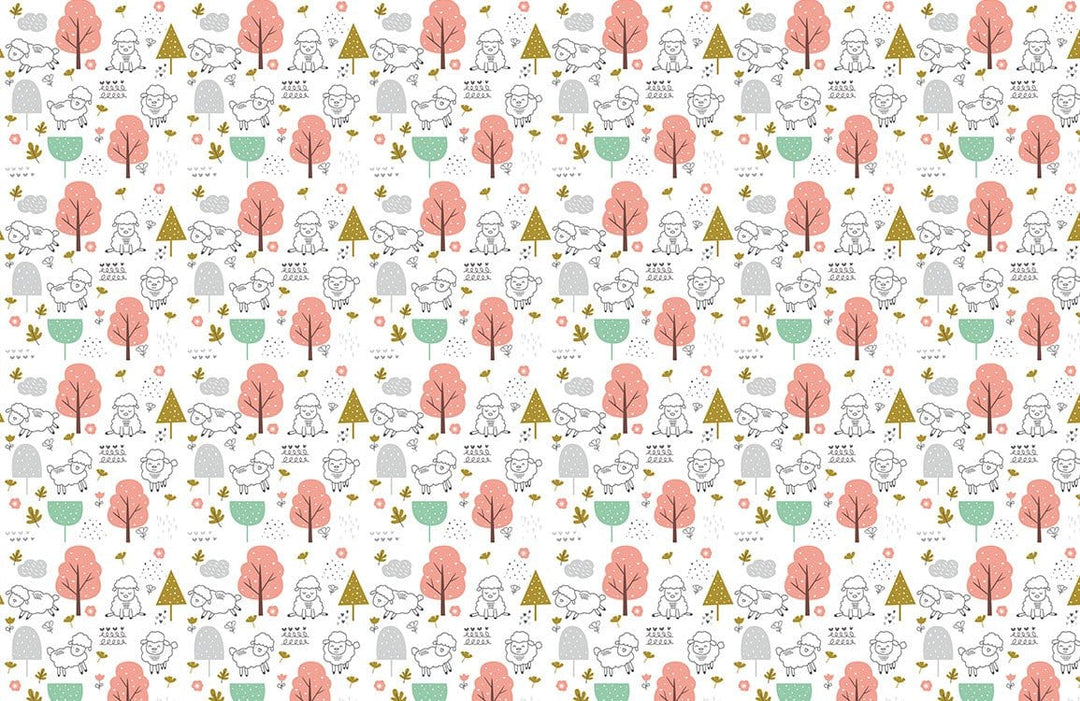 Whimsical Woodland Creatures Pastel Patterned Nursery Wallpaper Design