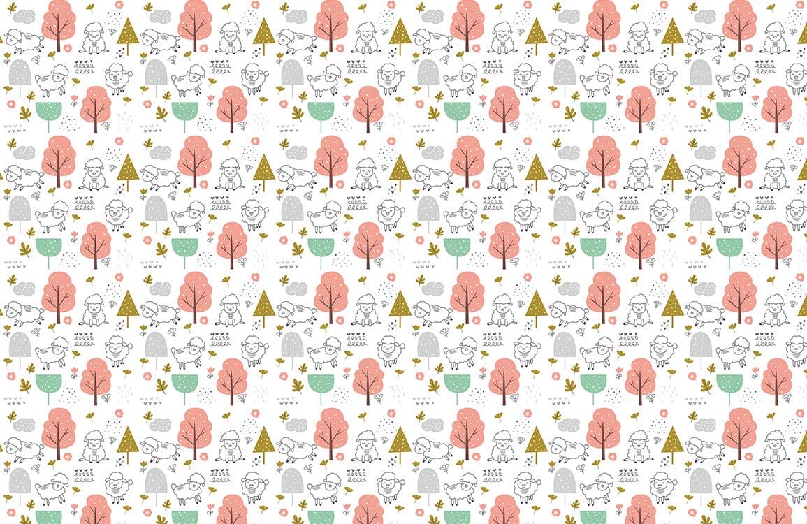 Whimsical Woodland Creatures Pastel Patterned Nursery Wallpaper Design