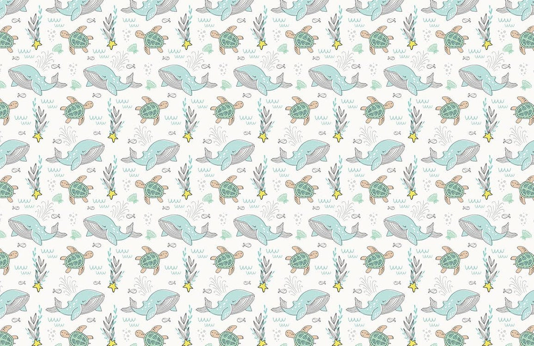 Aqua Marine Adventure Children's Ocean-Themed Wallpaper with Nautical Creatures Pattern