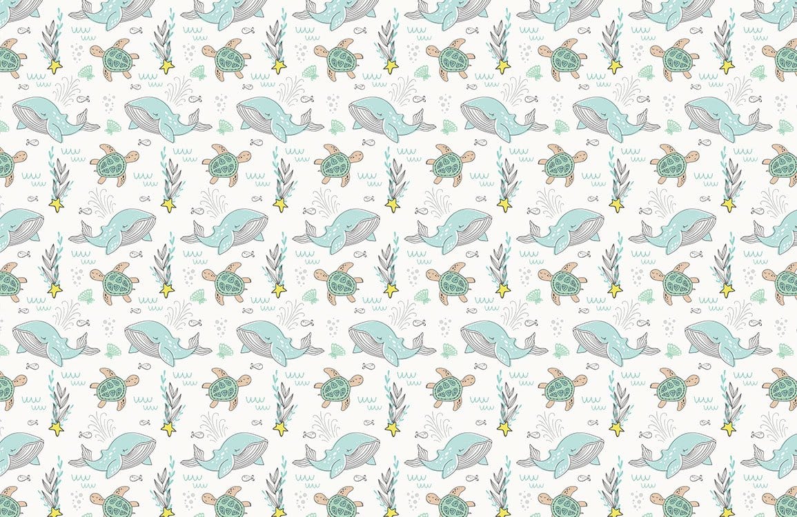Aqua Marine Adventure Children's Ocean-Themed Wallpaper with Nautical Creatures Pattern