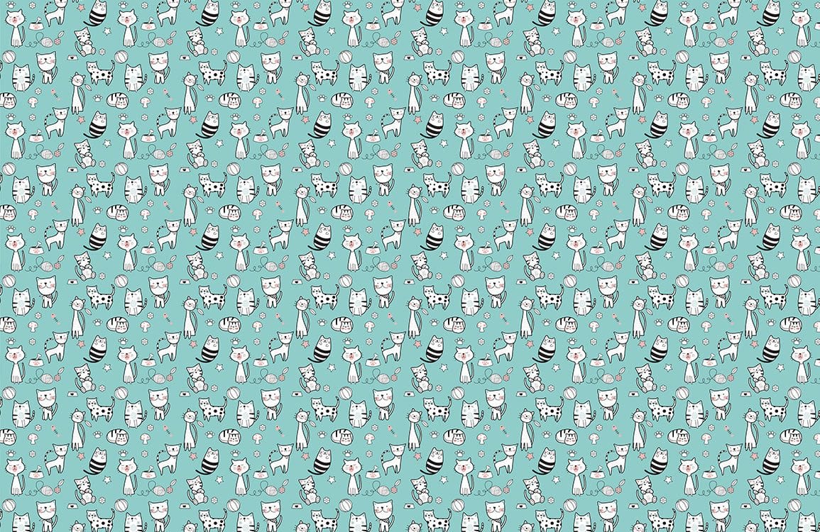 Whimsical Cat Pattern Turquoise Wallpaper for Playful Children's Room Decor